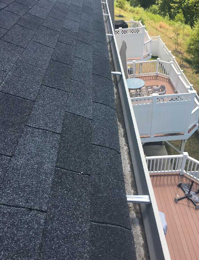 Close-up view of a clean residential gutter along a shingle roof